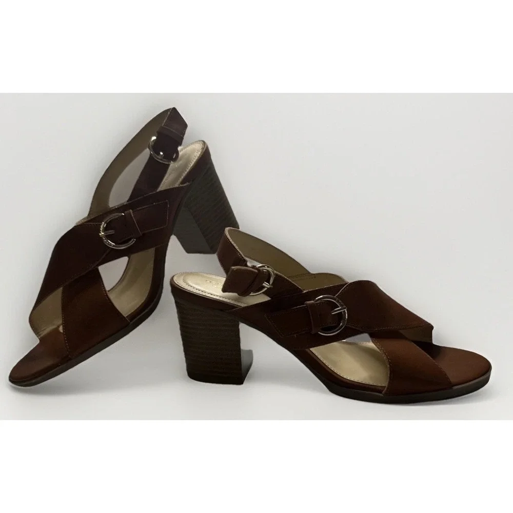 Liz Claiborne Refined Comfort Block Heel Strappy Sandel Brown LC Kadin Sz 9
